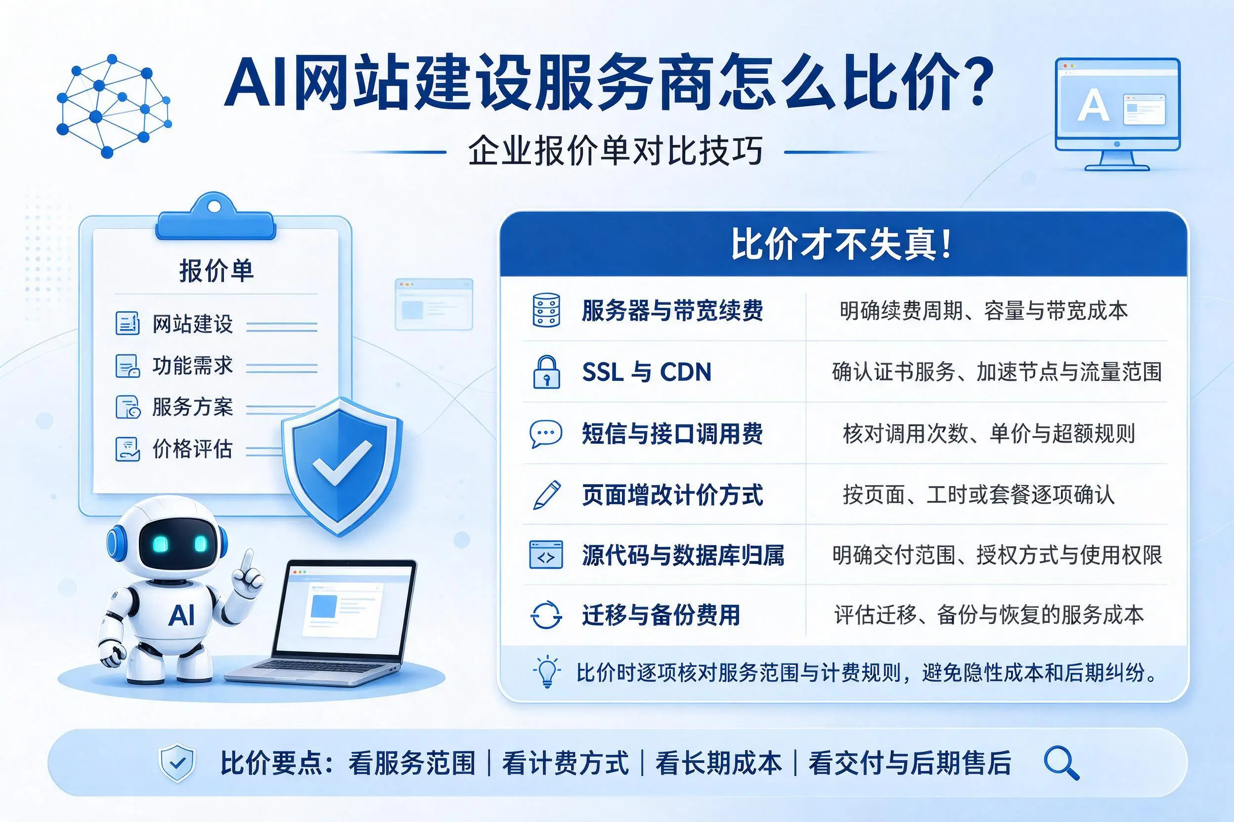 AI网站建设服务商怎么比价?淮北企业报价单对比技巧
