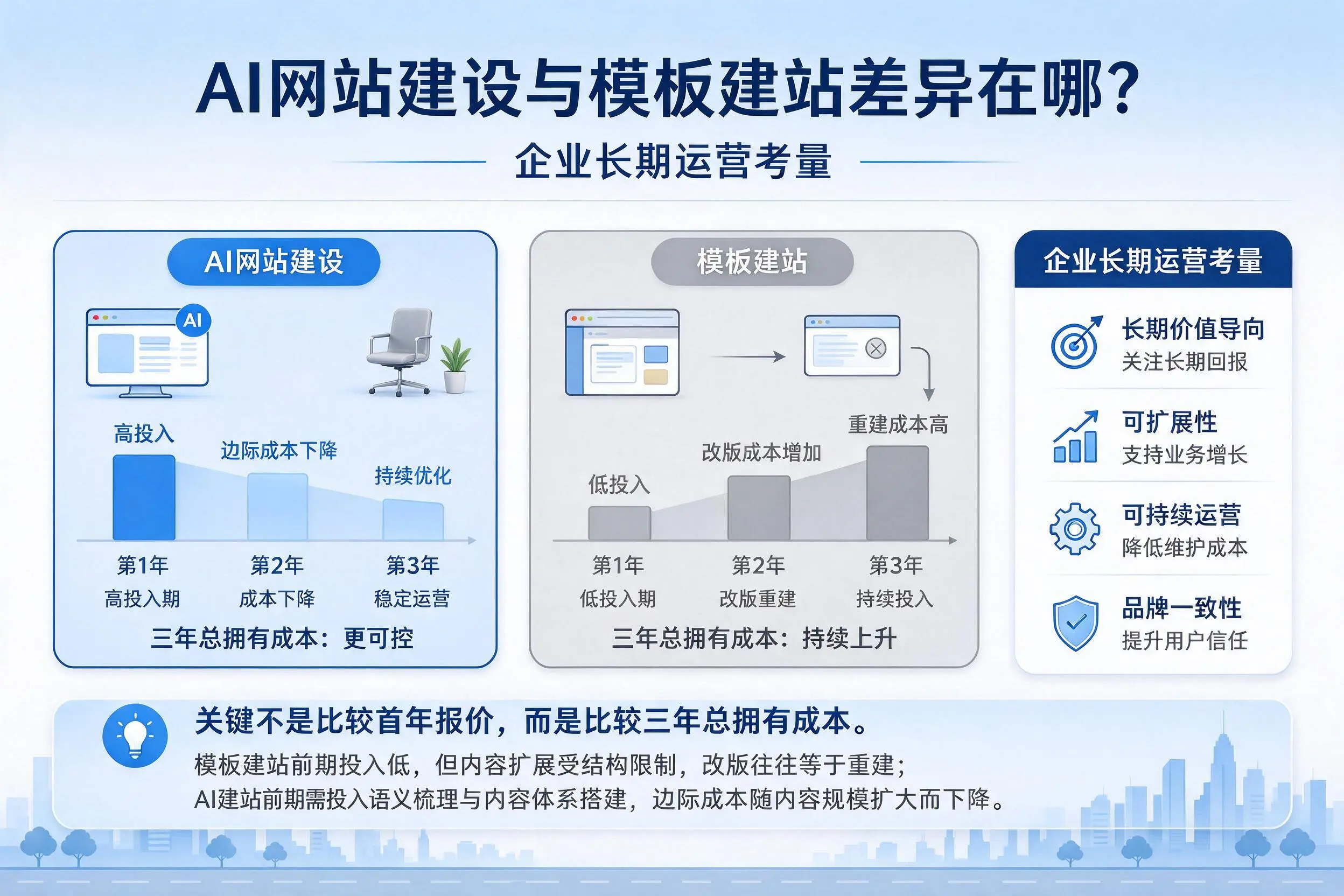 AI网站建设与模板建站差异在哪？淮北企业长期运营考量